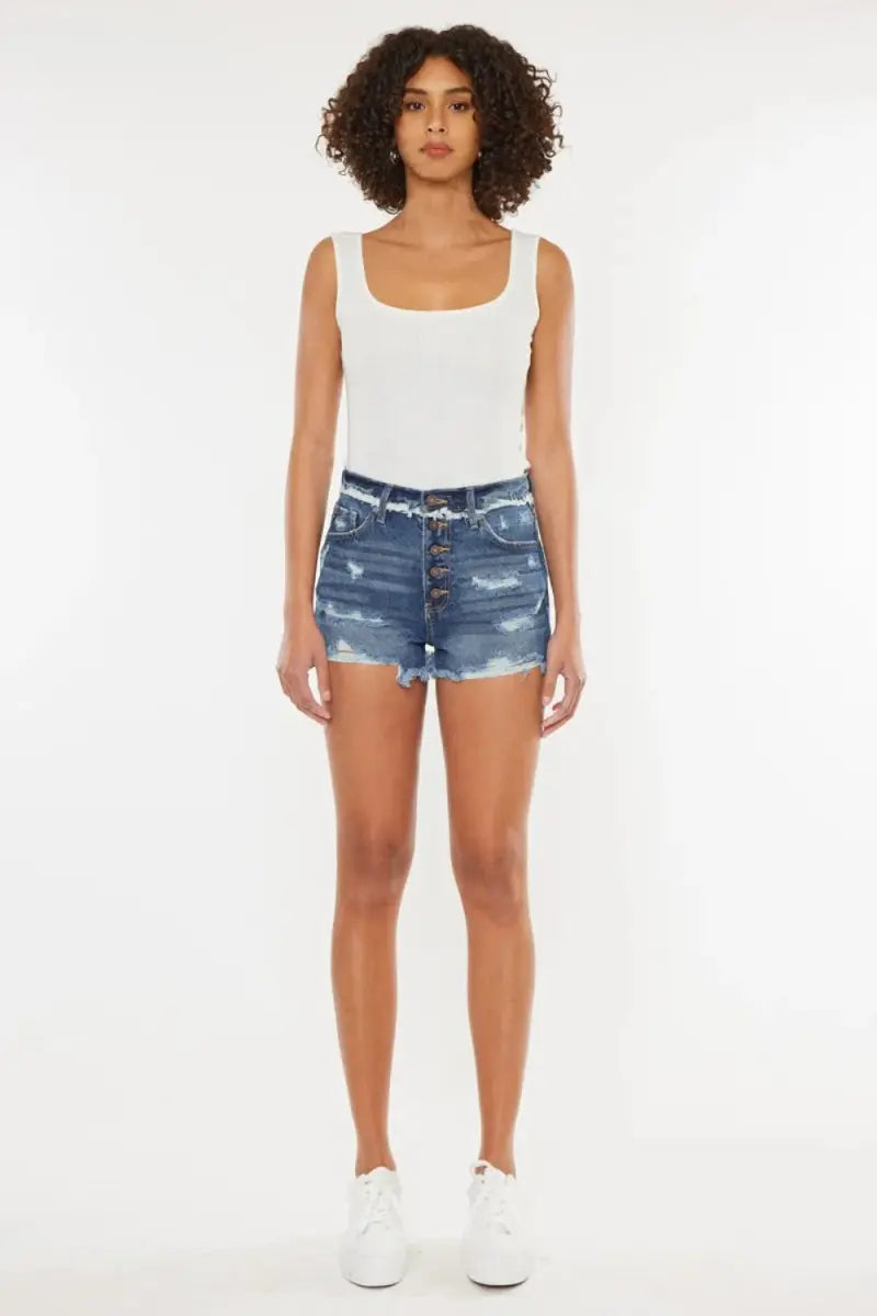 Kancan Distressed Button Fly Denim Shorts for Summer Style - Love Salve